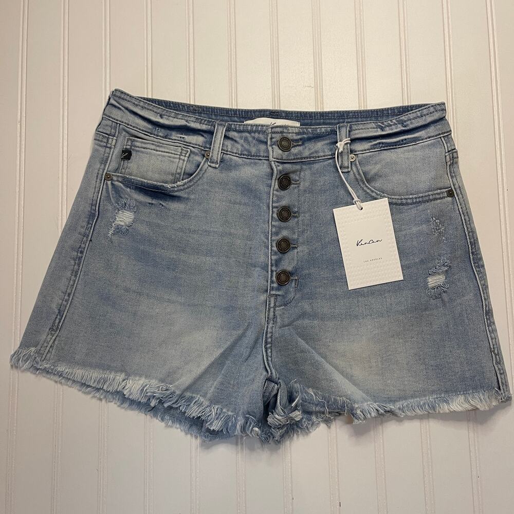 NWT‎ KanCan Distressed Button Fly Light Wash Jean Denim Shorts Size Womens 10